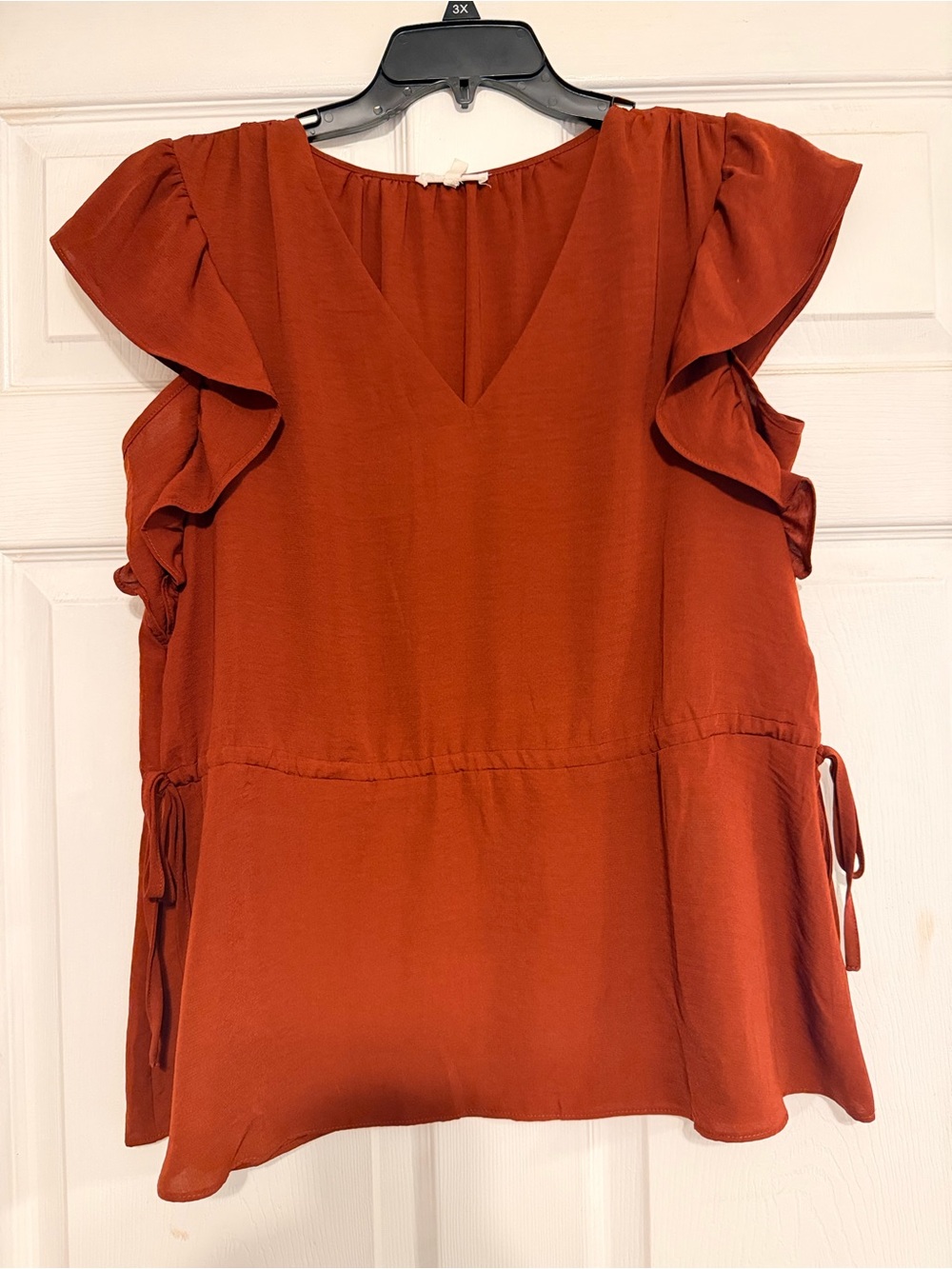 Maurices Rust Ruffle Sleeve V-Neck Blouse with Side Ties
